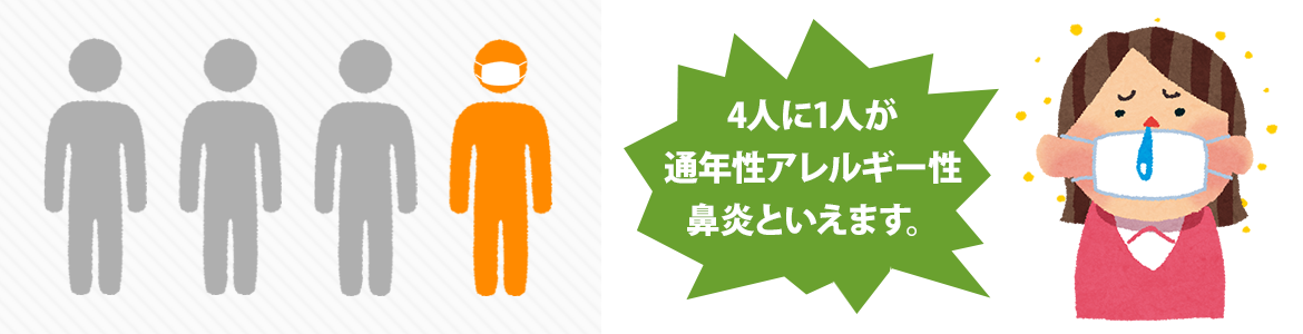 アンケート調査の結果、日本人の23.4%※の人が通年性アレルギー性鼻炎であることがわかりました。